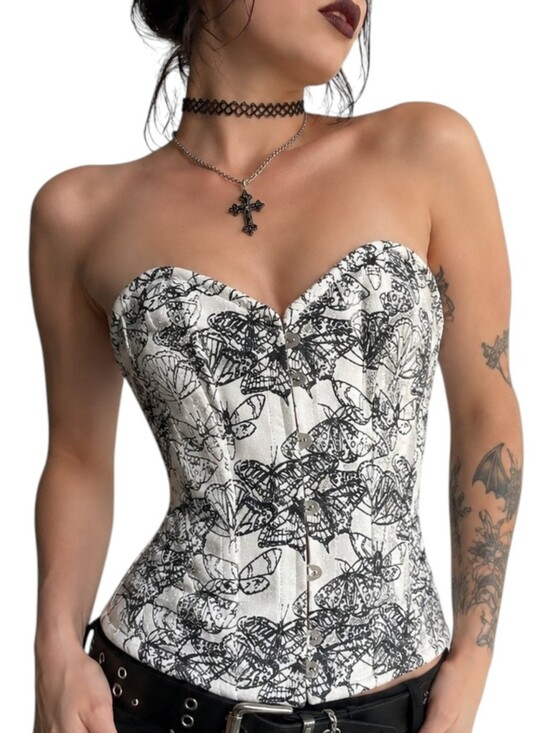 Vintage Goth Tops - Vintage Goth Butterfly Corset Top Y2K Whimsigoth Lace Up Bustier Women's Large
